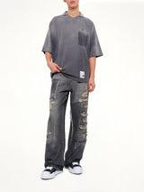 Sun Faded Collared T-Shirt in Black