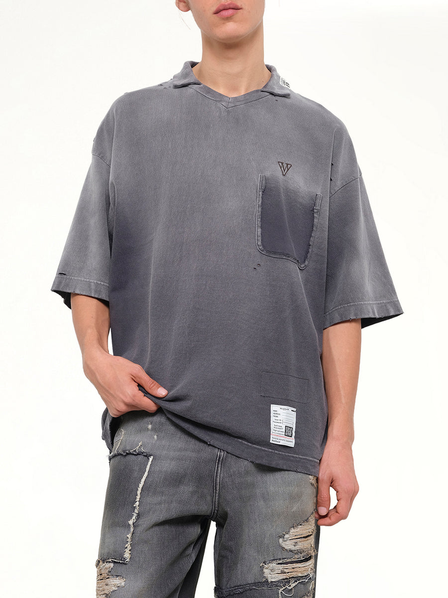 Sun Faded Collared T-Shirt in Black