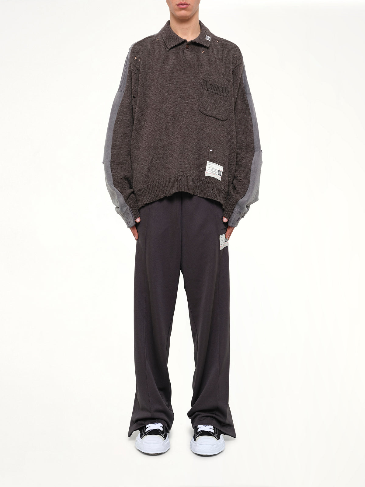 Sweat Combined Knit Sweater in Brown