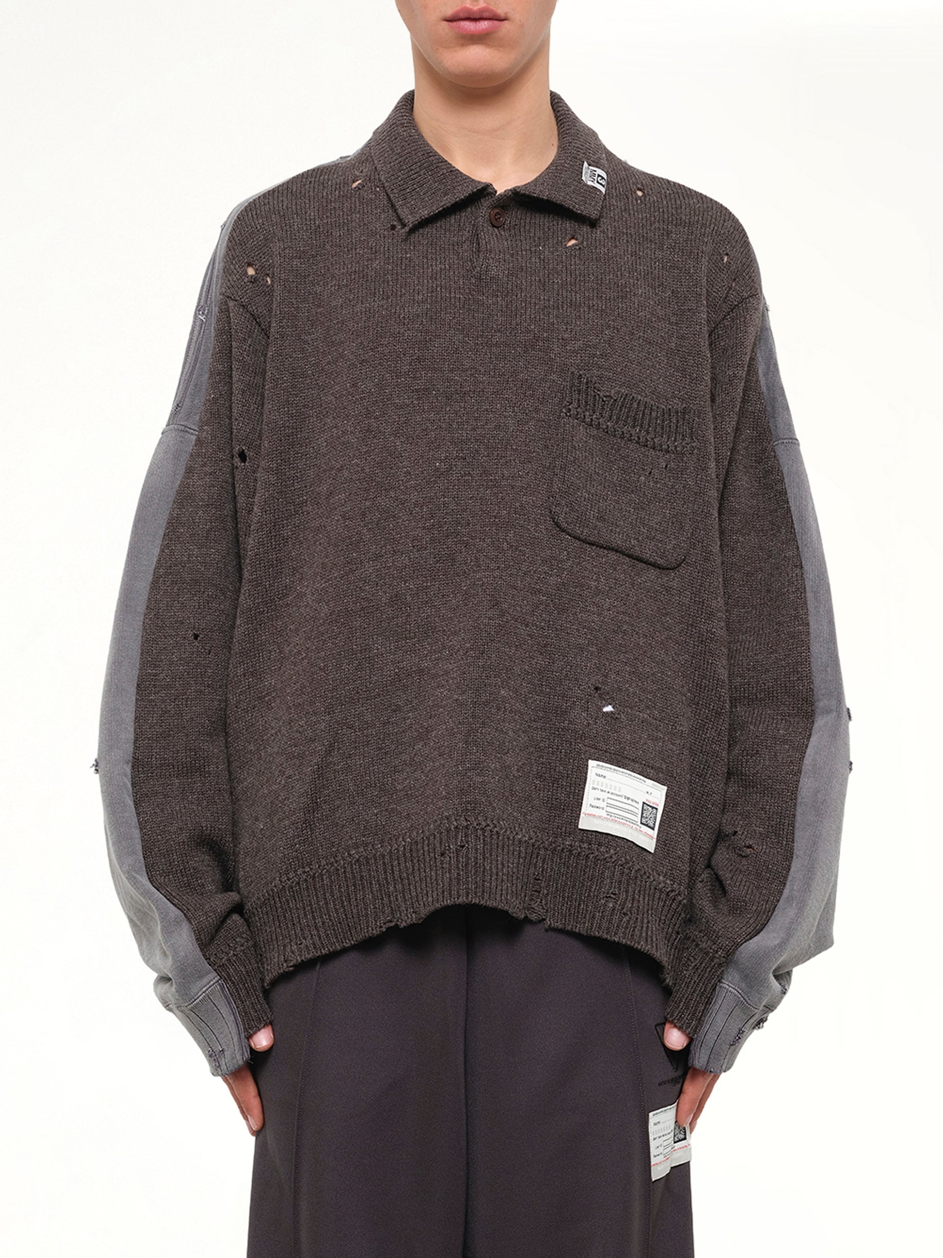 Sweat Combined Knit Sweater in Brown