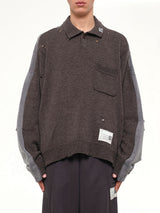 Sweat Combined Knit Sweater in Brown