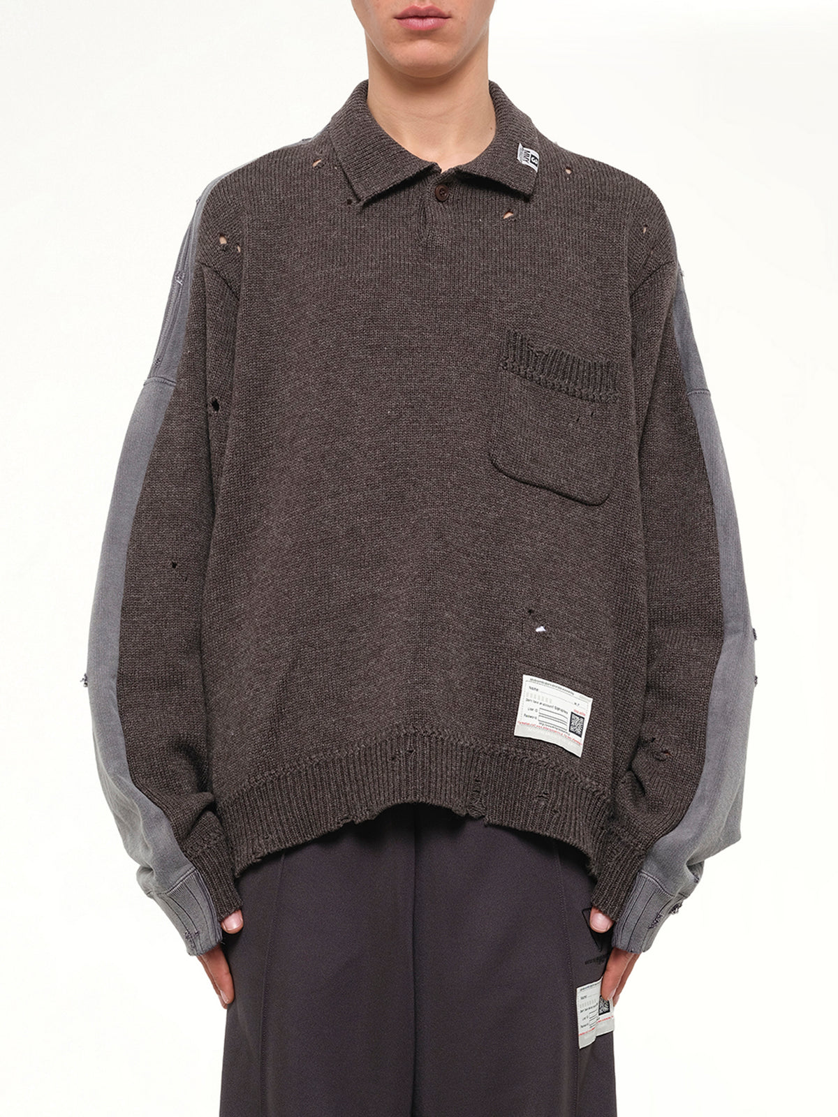 Sweat Combined Knit Sweater in Brown