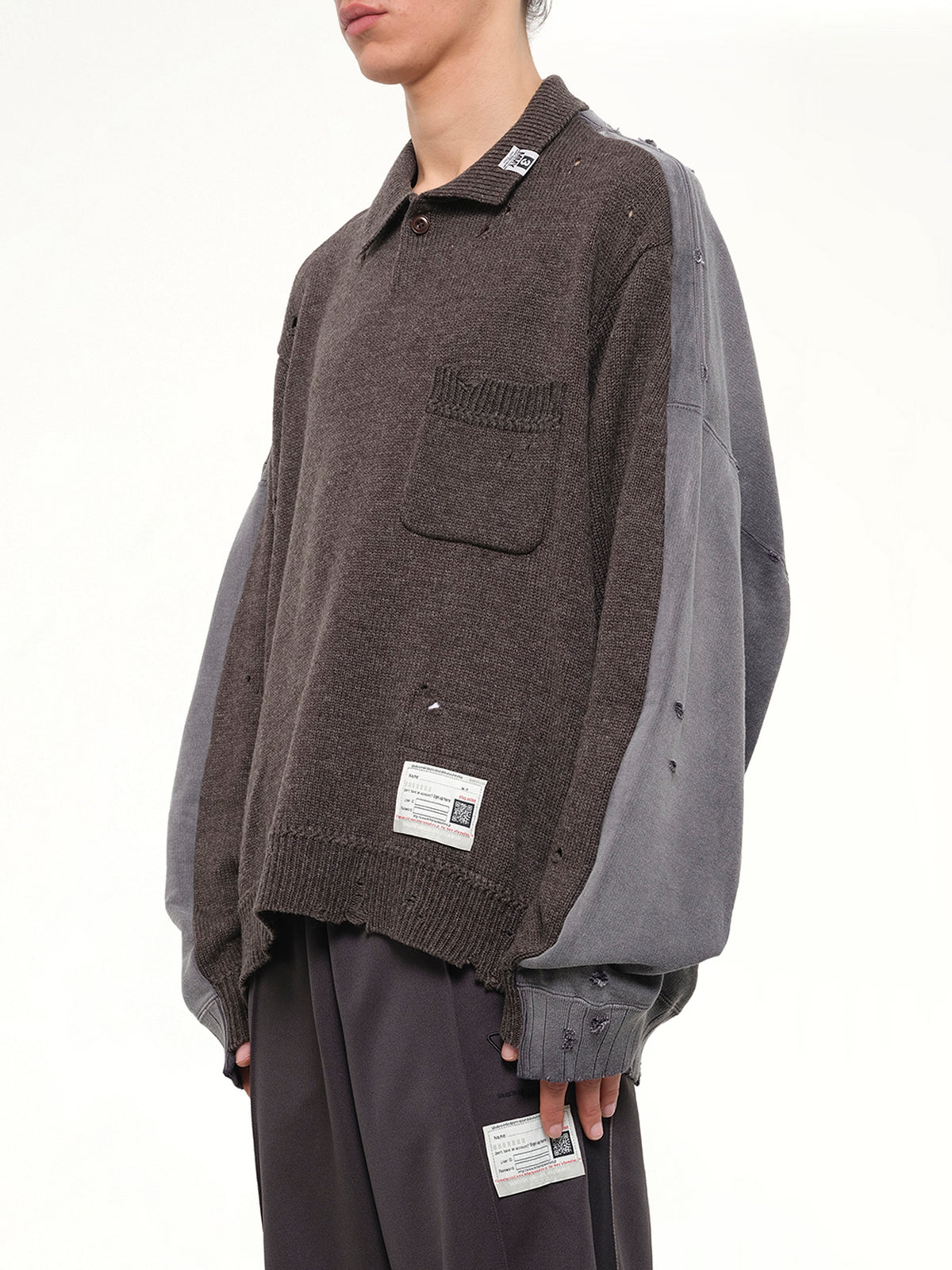 Sweat Combined Knit Sweater in Brown