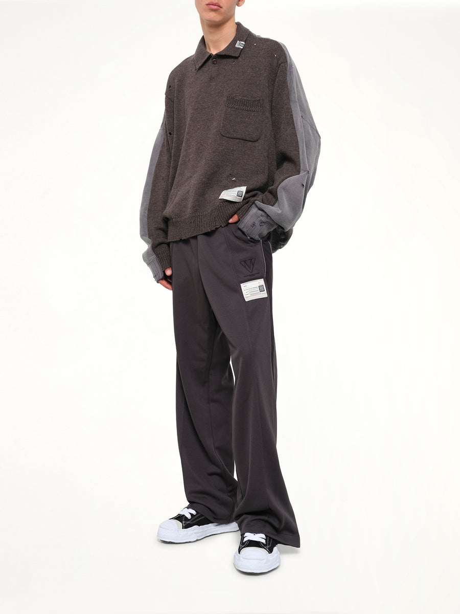 Sweat Combined Knit Sweater in Brown