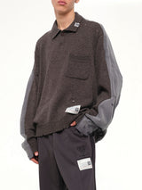 Sweat Combined Knit Sweater in Brown