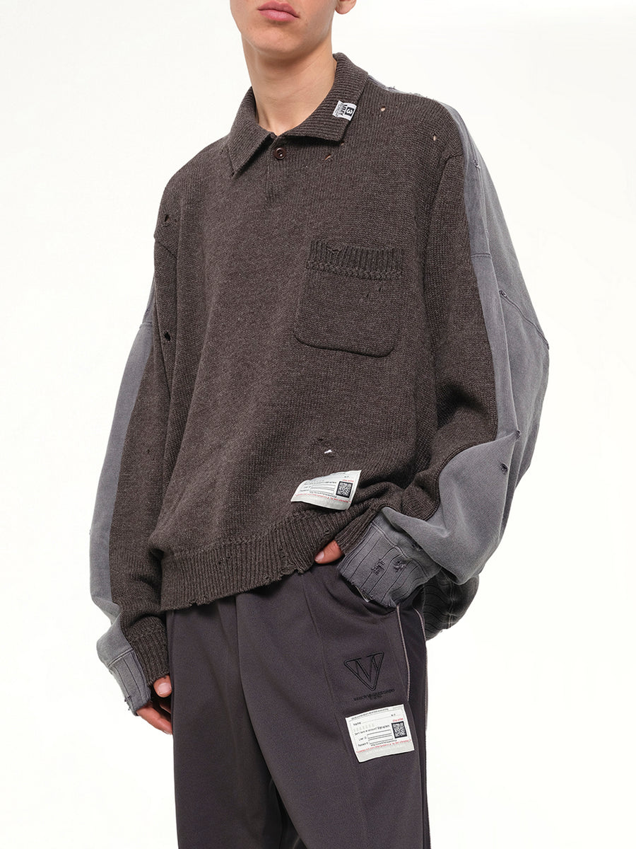 Sweat Combined Knit Sweater in Brown