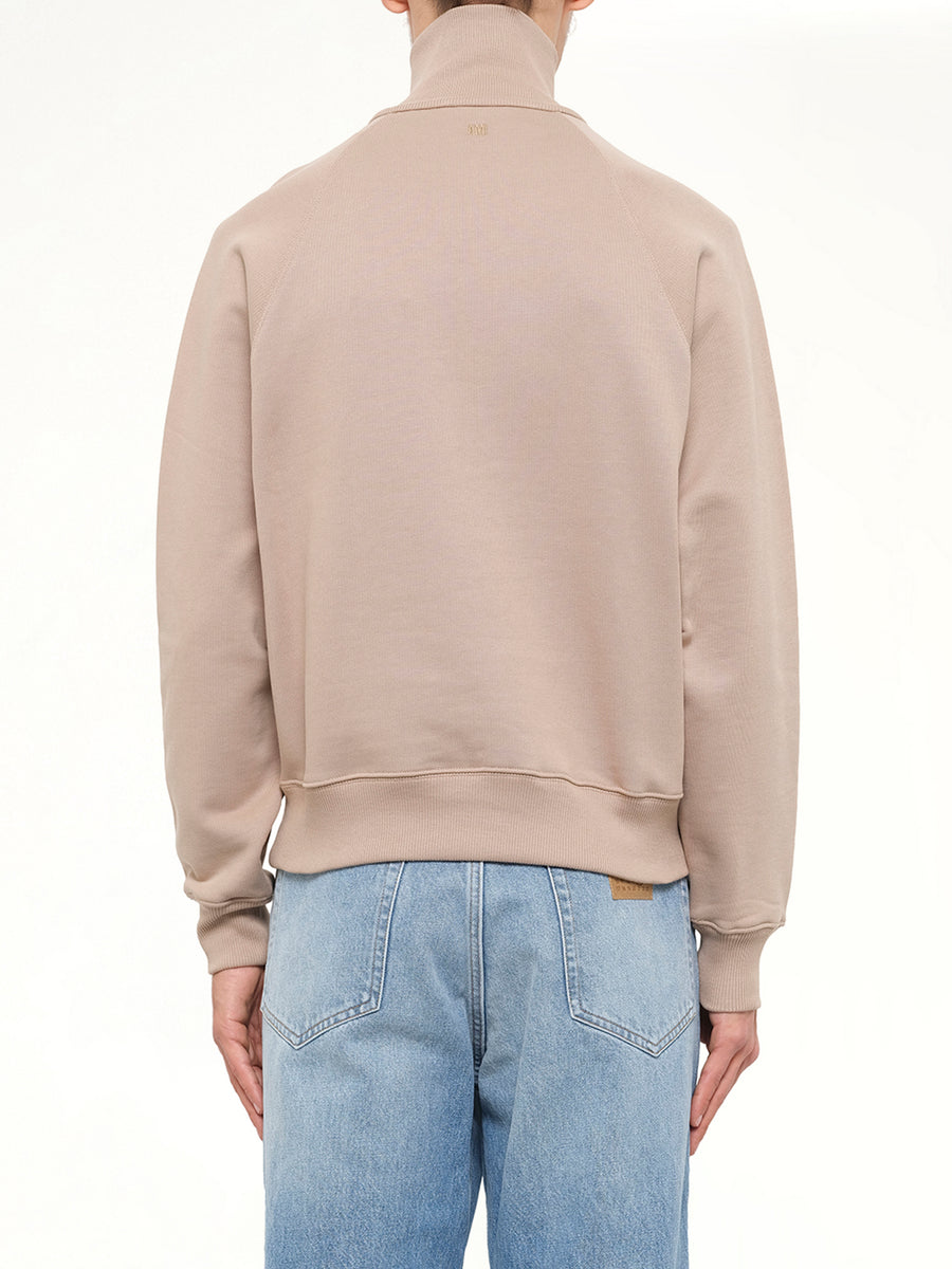 Embossed Ami De Coeur Zipped Sweatshirt in Beige