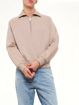Embossed Ami De Coeur Zipped Sweatshirt in Beige