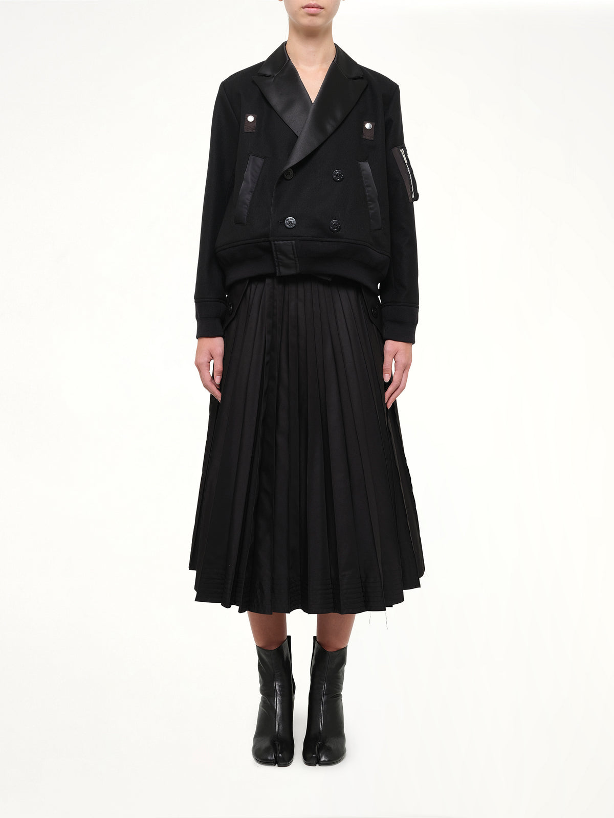 Wool Flannel x Nylon Twill Jacket in Black