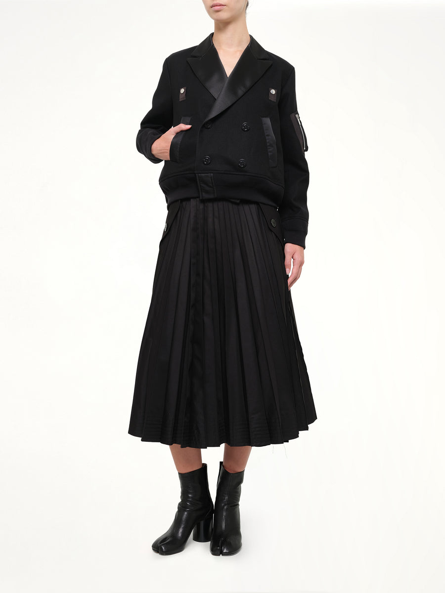 Wool Flannel x Nylon Twill Jacket in Black