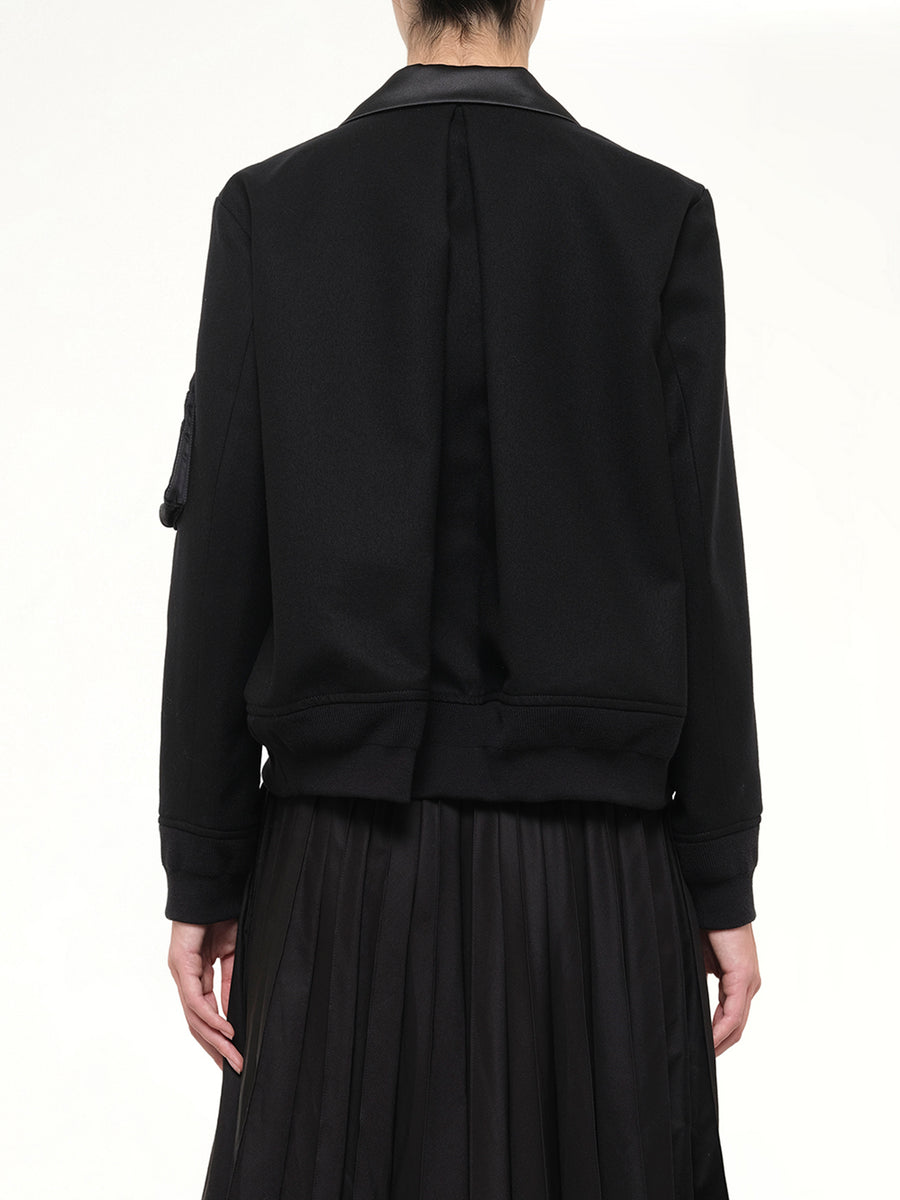 Wool Flannel x Nylon Twill Jacket in Black