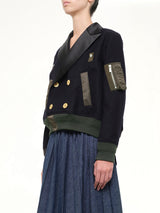 Wool Flannel x Nylon Twill Jacket in Navy