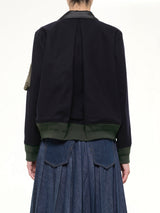 Wool Flannel x Nylon Twill Jacket in Navy