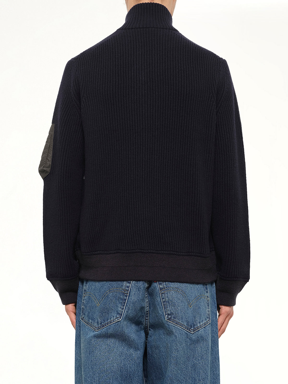 Wool Knit Blouson in Navy/Dark Khaki