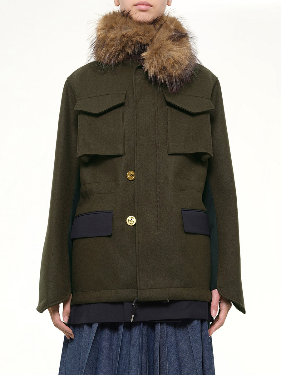 Wool Melton x Suiting Jacket in Khaki/Navy