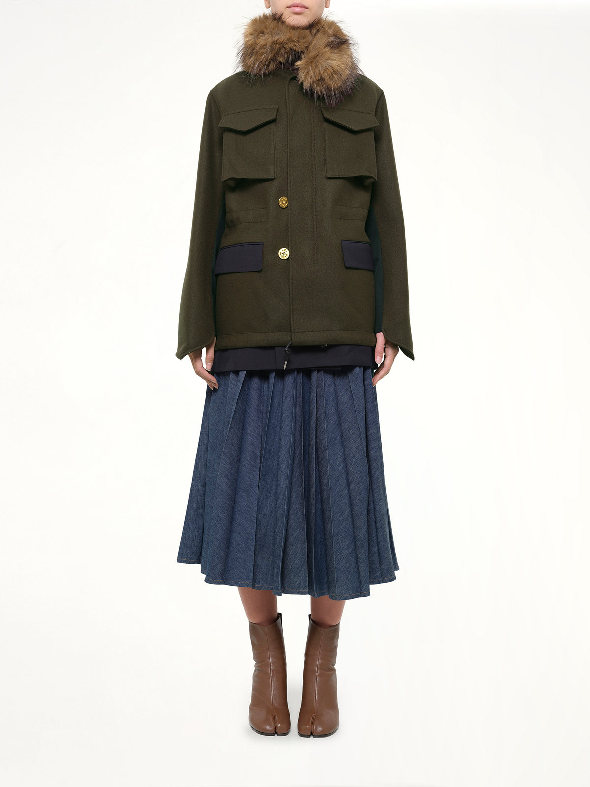 Wool Melton x Suiting Jacket in Khaki/Navy