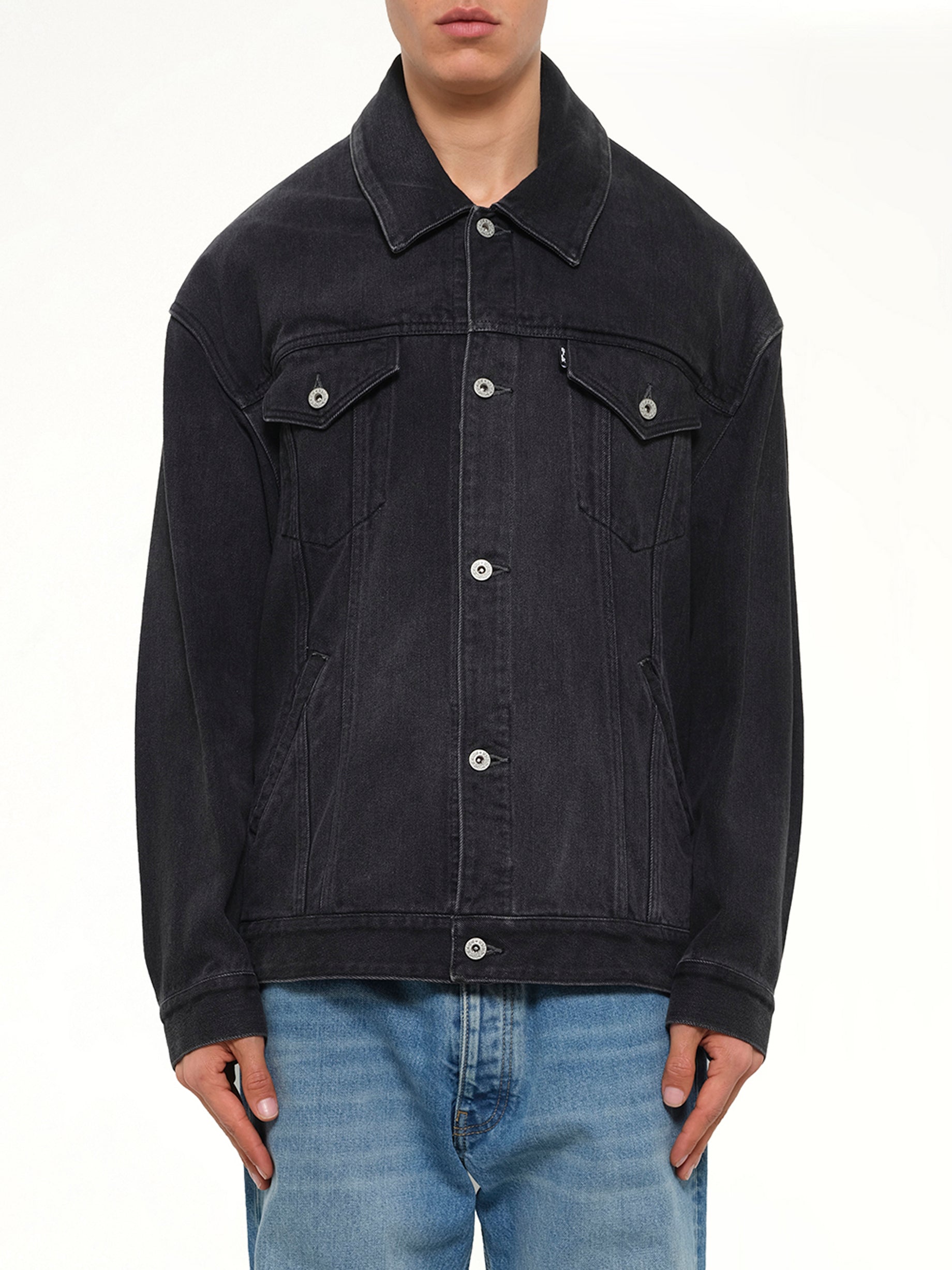 Head Drop Denim Jacket in Black