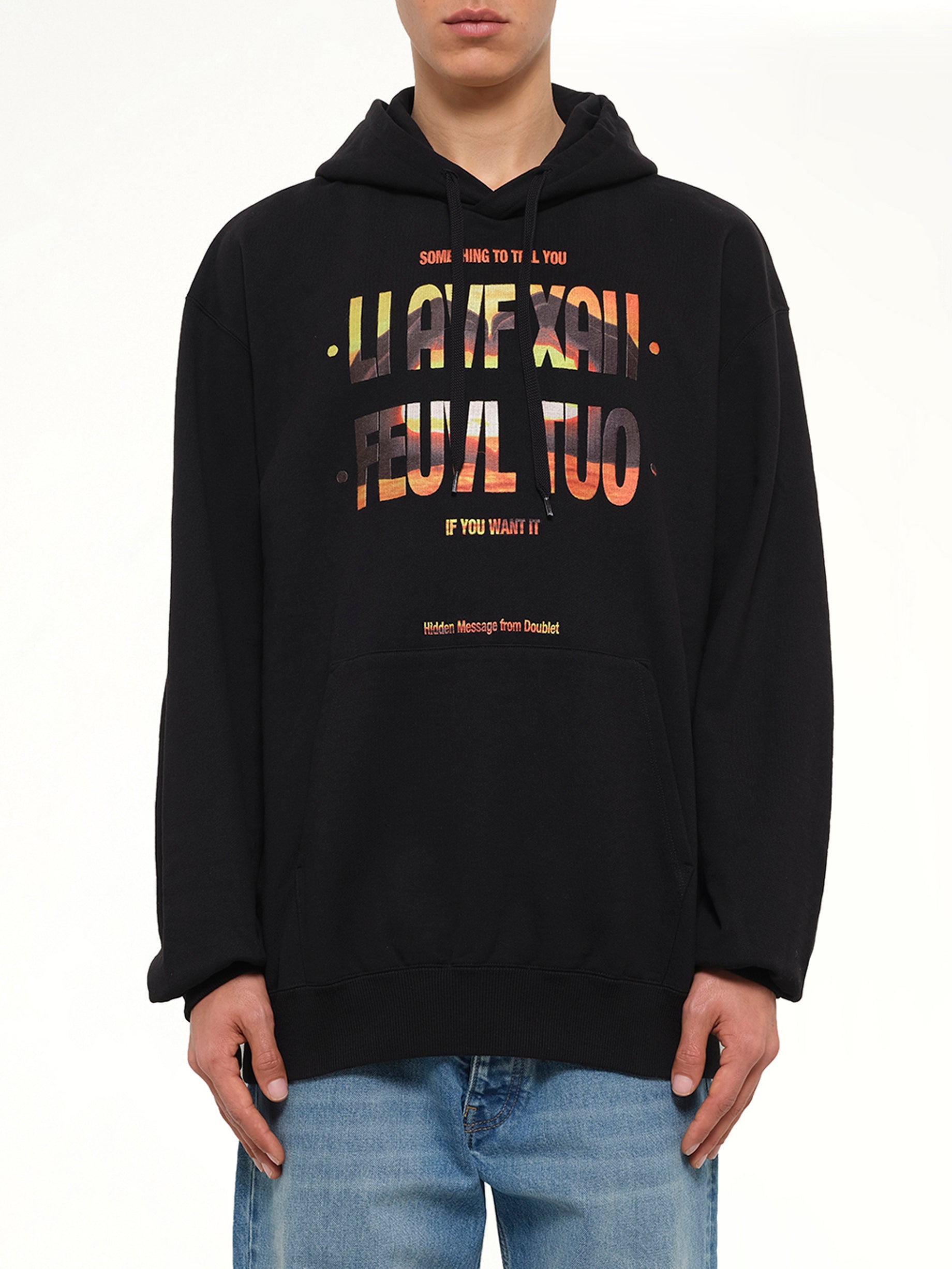 Hidden Msg Emb Hoodie in Black