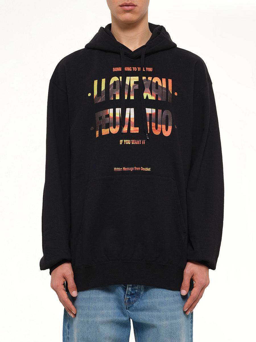 Hidden Msg Emb Hoodie in Black