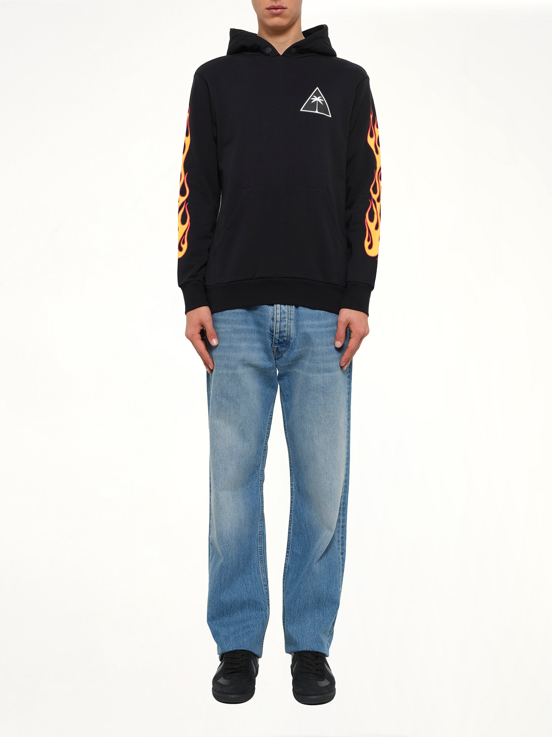 Printed Palms and Flames Hoodie in Black