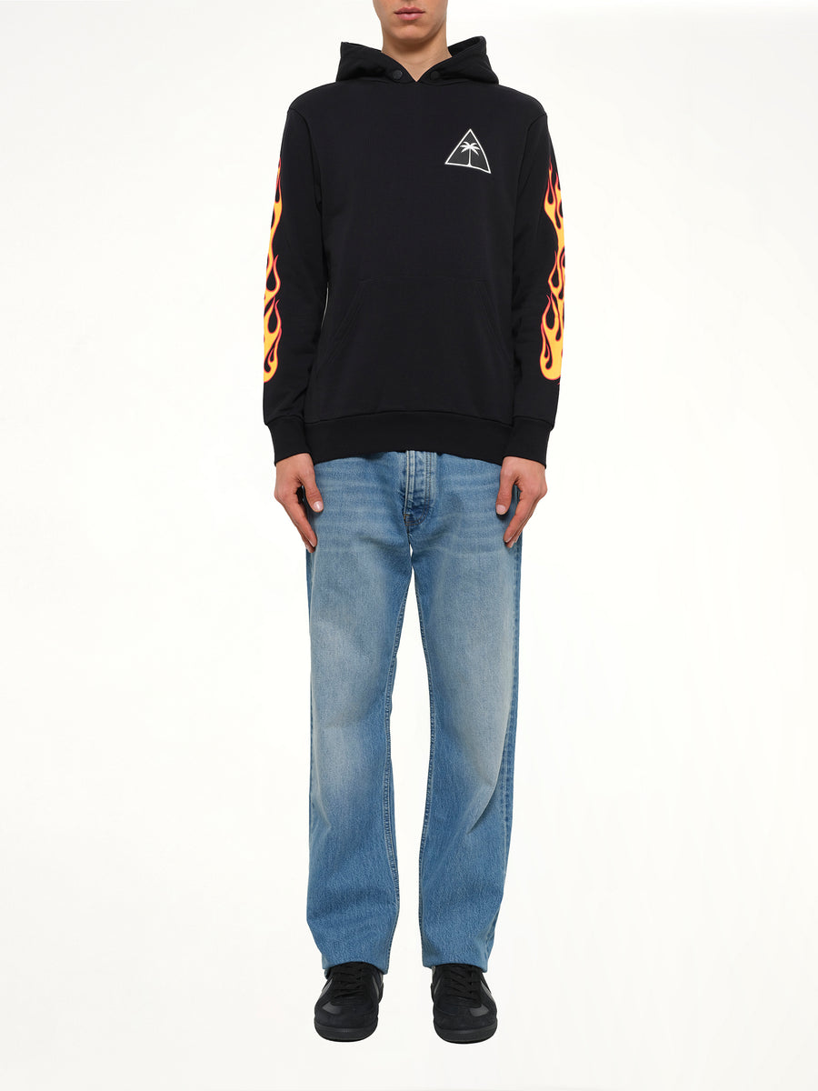Printed Palms and Flames Hoodie in Black