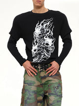 Bulk Shoulder Three Riding Skull Layered T-Shirt in Black