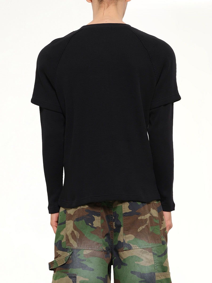 Bulk Shoulder Three Riding Skull Layered T-Shirt in Black
