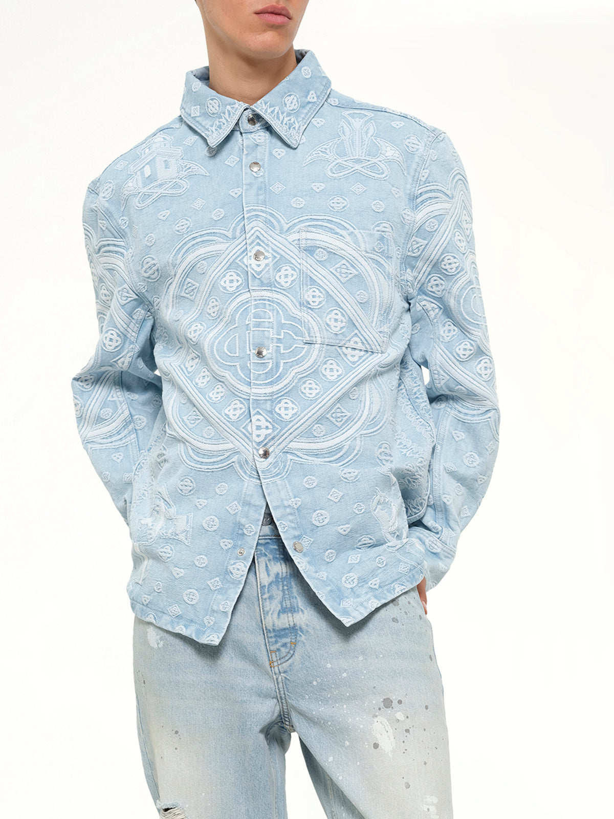 Carpet Jacquard Denim Shirt in Blue