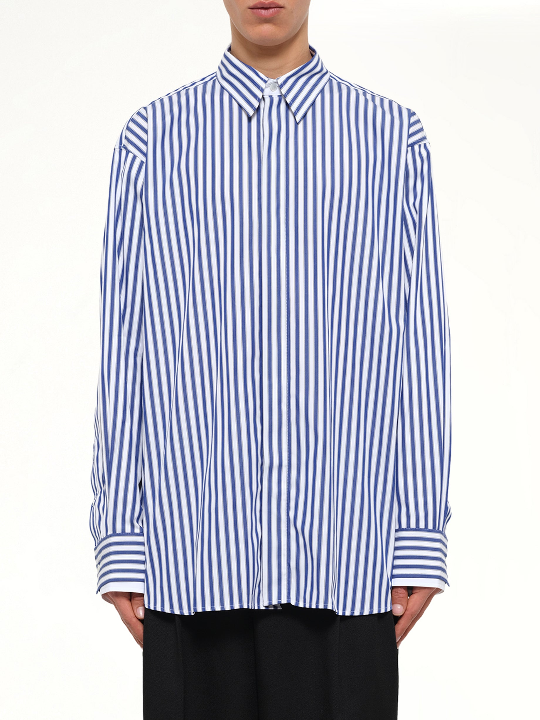 Double Sleeves Large Fit Shirt in Blue Stripe