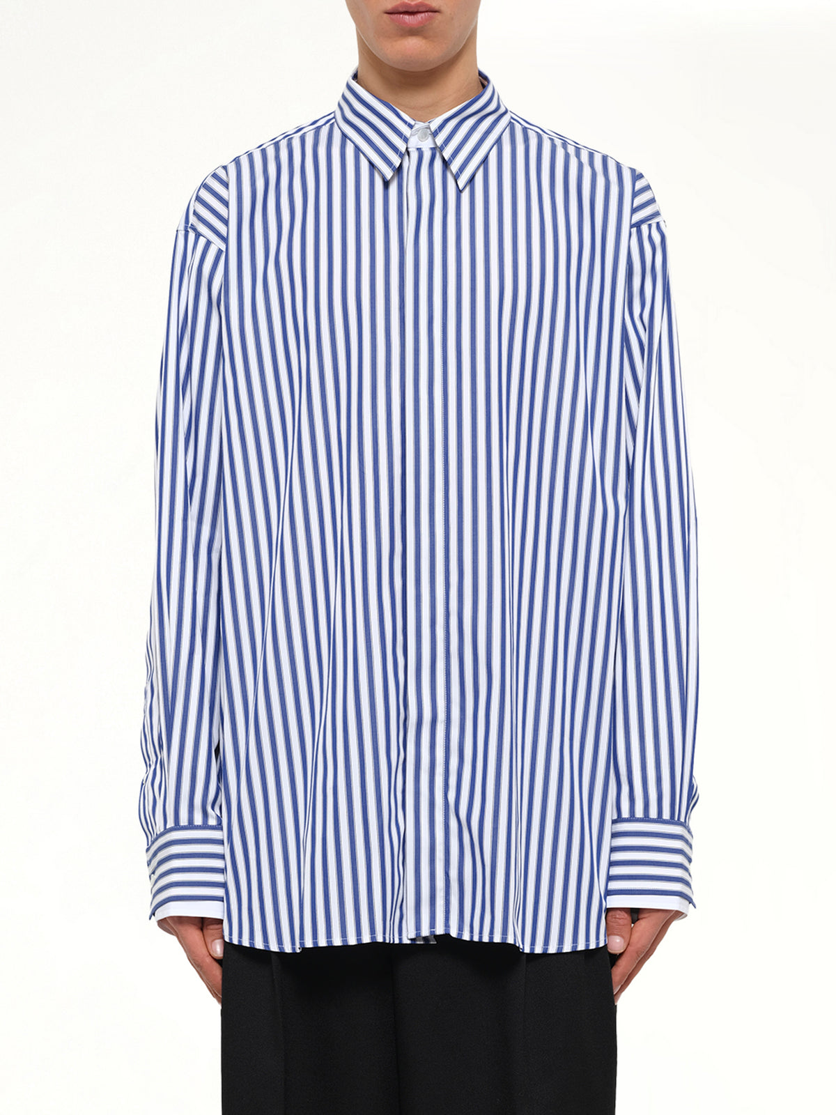 Double Sleeves Large Fit Shirt in Blue Stripe
