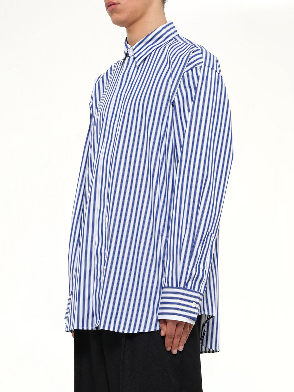 Double Sleeves Large Fit Shirt in Blue Stripe