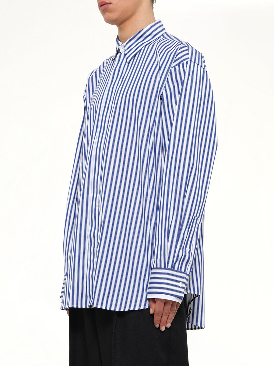 Double Sleeves Large Fit Shirt in Blue Stripe