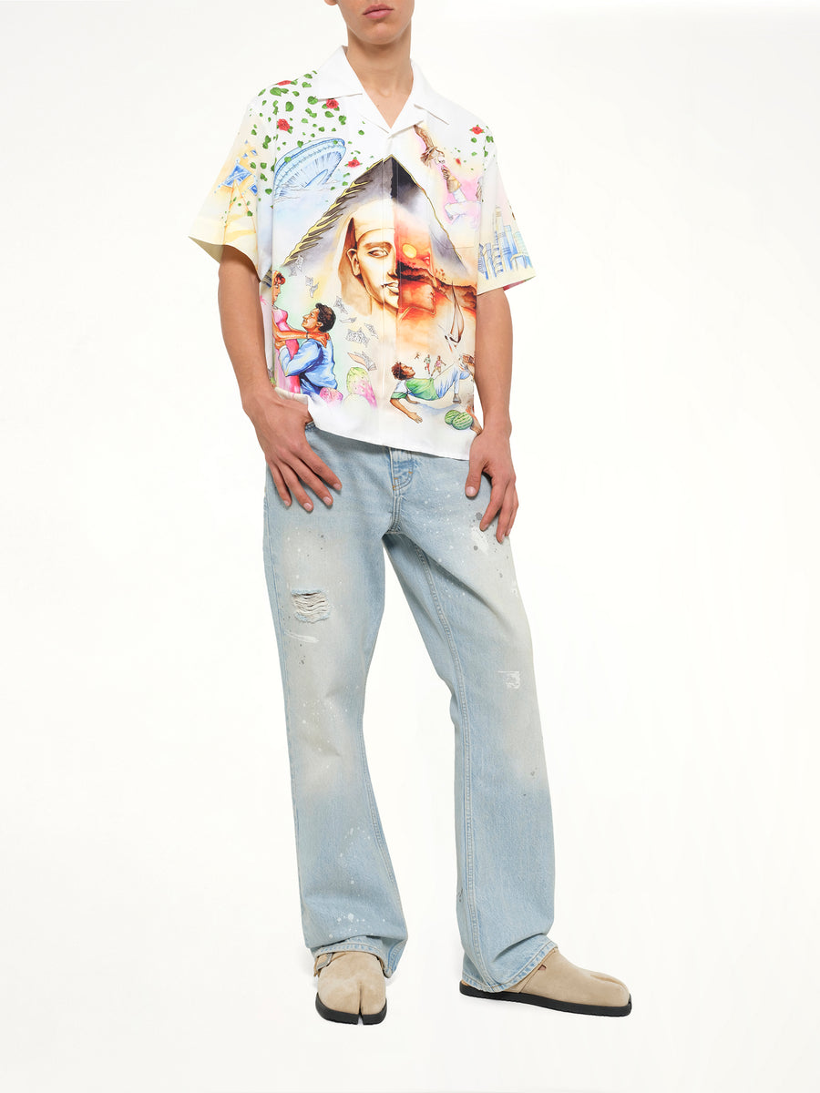 Egyptian Arts Cuban Collar SS Shirt in Multicolour