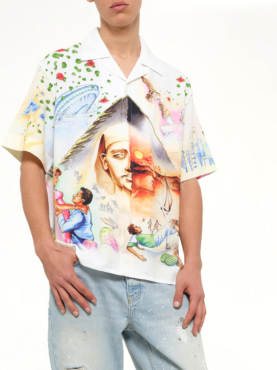 Egyptian Arts Cuban Collar SS Shirt in Multicolour