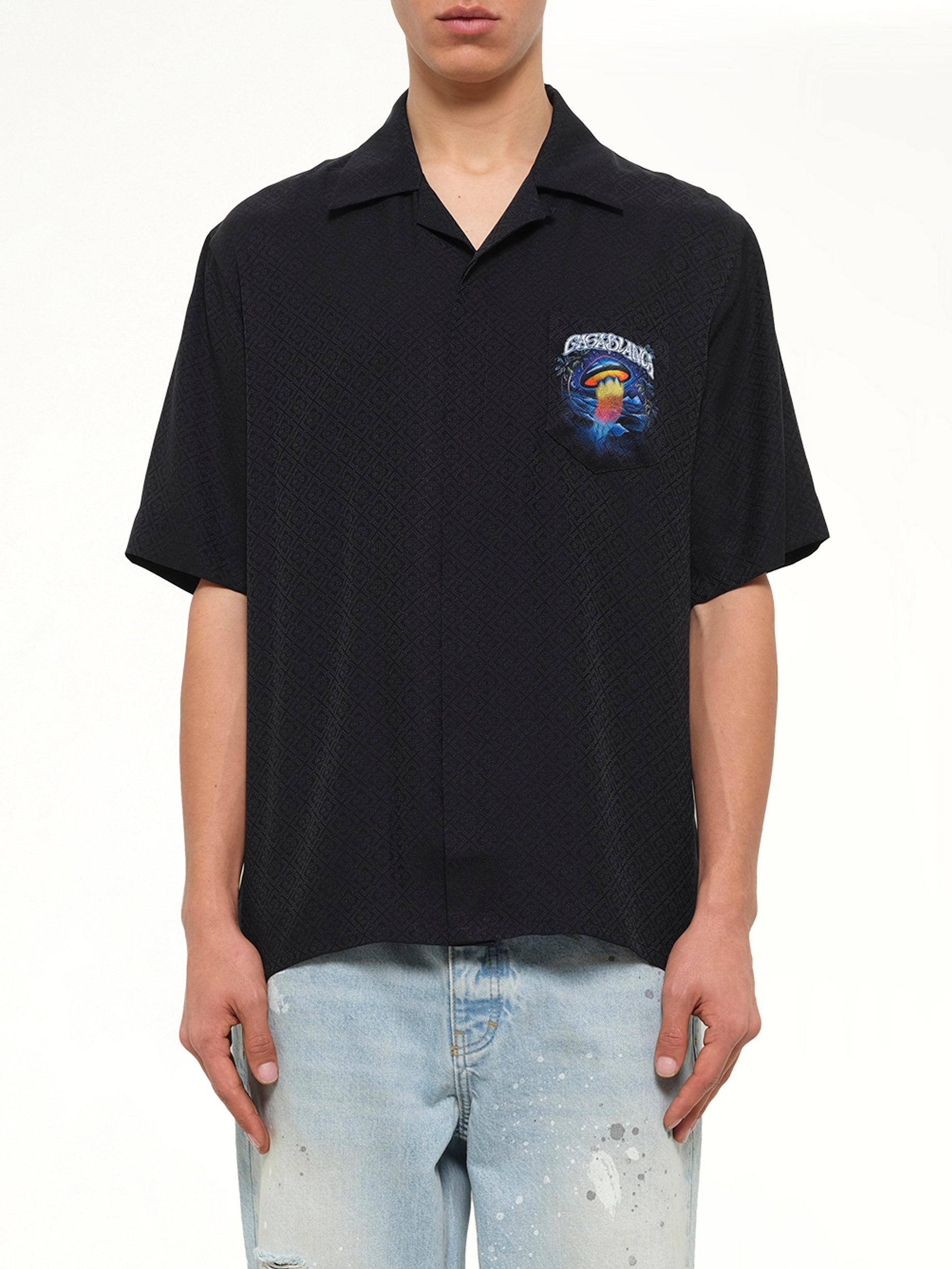 Sahara Twilight Cuban Collar SS Shirt in Black
