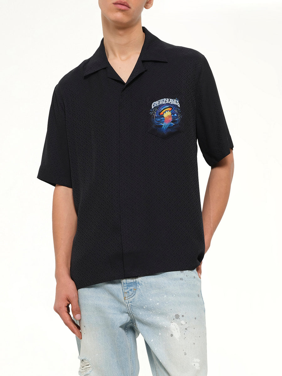 Sahara Twilight Cuban Collar SS Shirt in Black