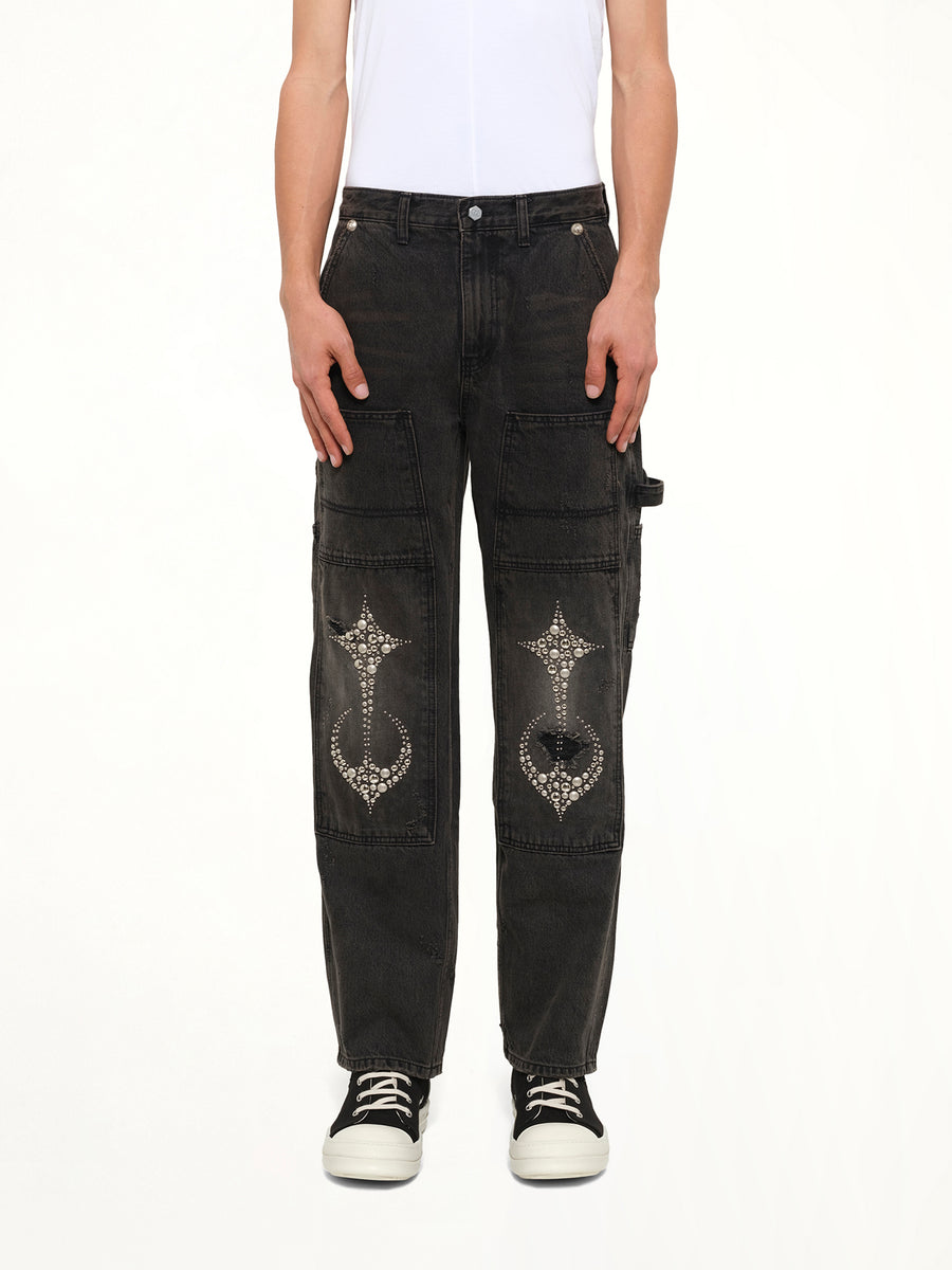 Studded Knee Carpenter Pants in Black
