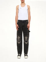 Studded Knee Carpenter Pants in Black