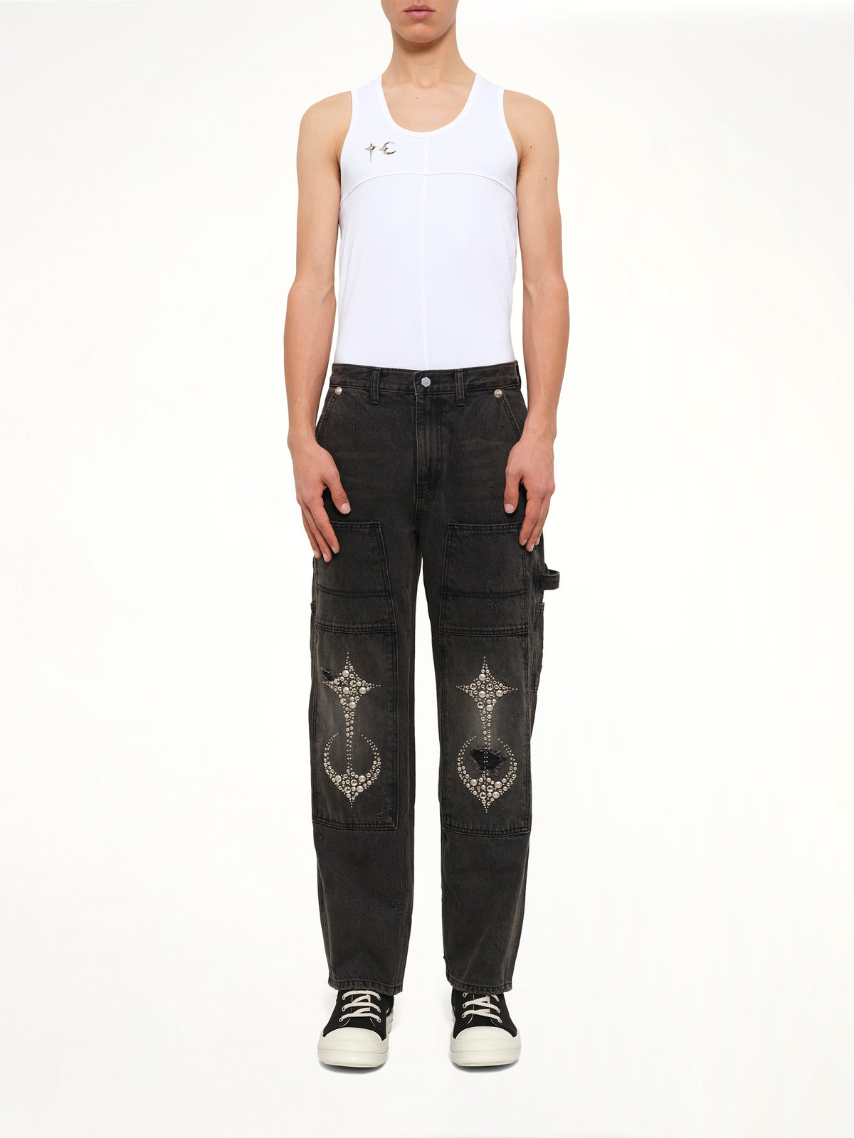 Studded Knee Carpenter Pants in Black