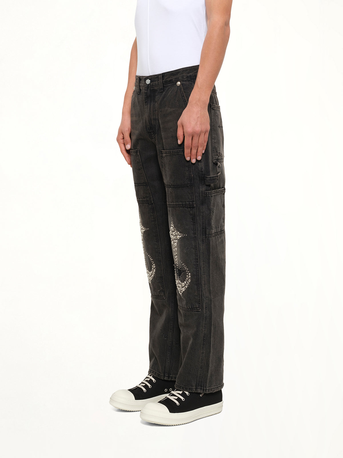 Studded Knee Carpenter Pants in Black