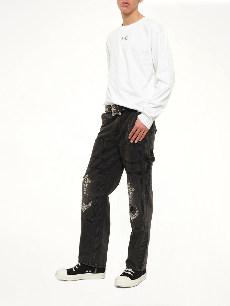 Studded Knee Carpenter Pants in Black