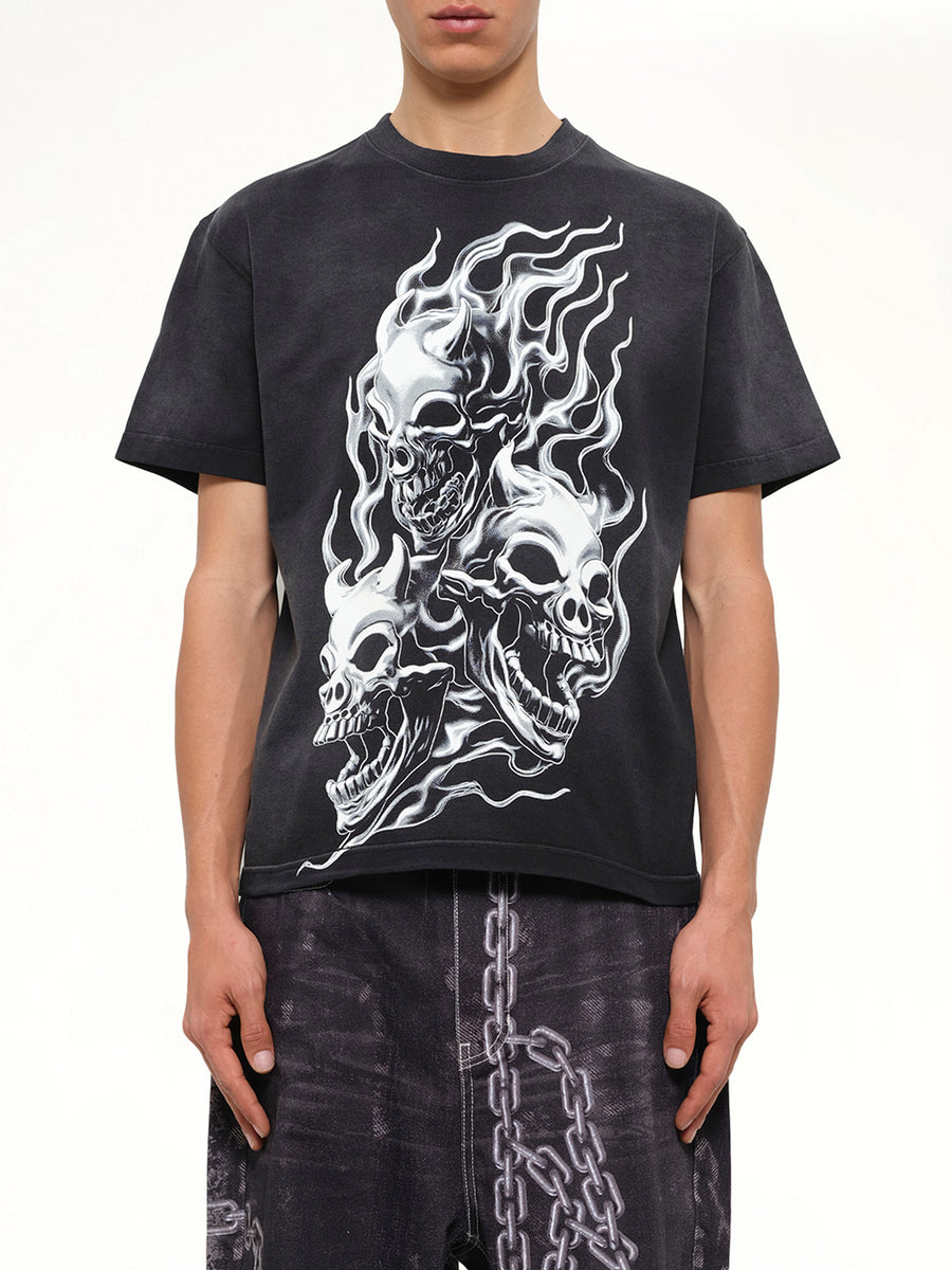 Three Riding Skull Dirt T-Shirt in Black