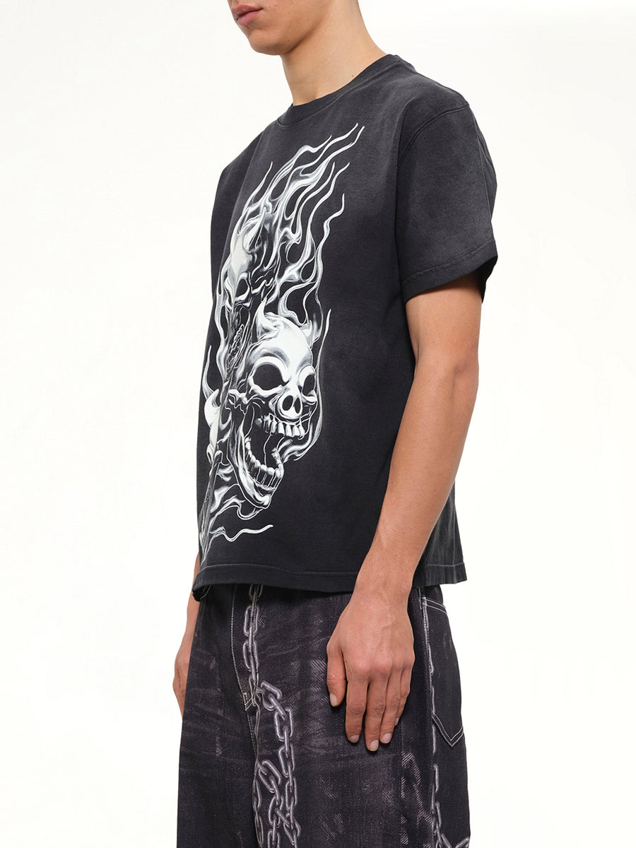 Three Riding Skull Dirt T-Shirt in Black