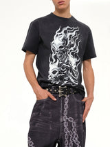 Three Riding Skull Dirt T-Shirt in Black