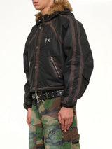 Three Riding Skull Fur Hooded Jacket in Black