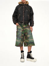 Three Riding Skull Fur Hooded Jacket in Black