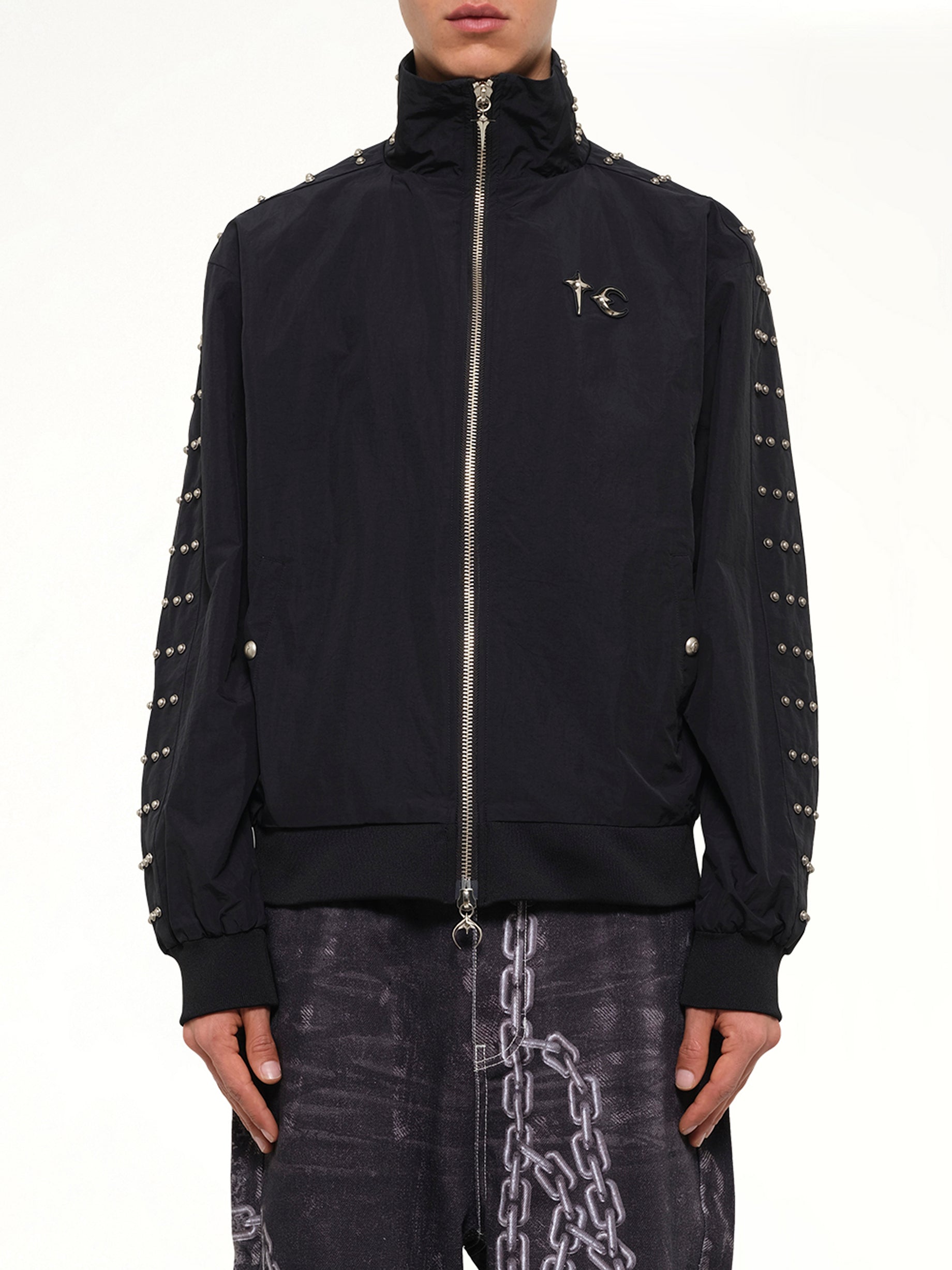 Triple Line Stud Track Jacket in Black