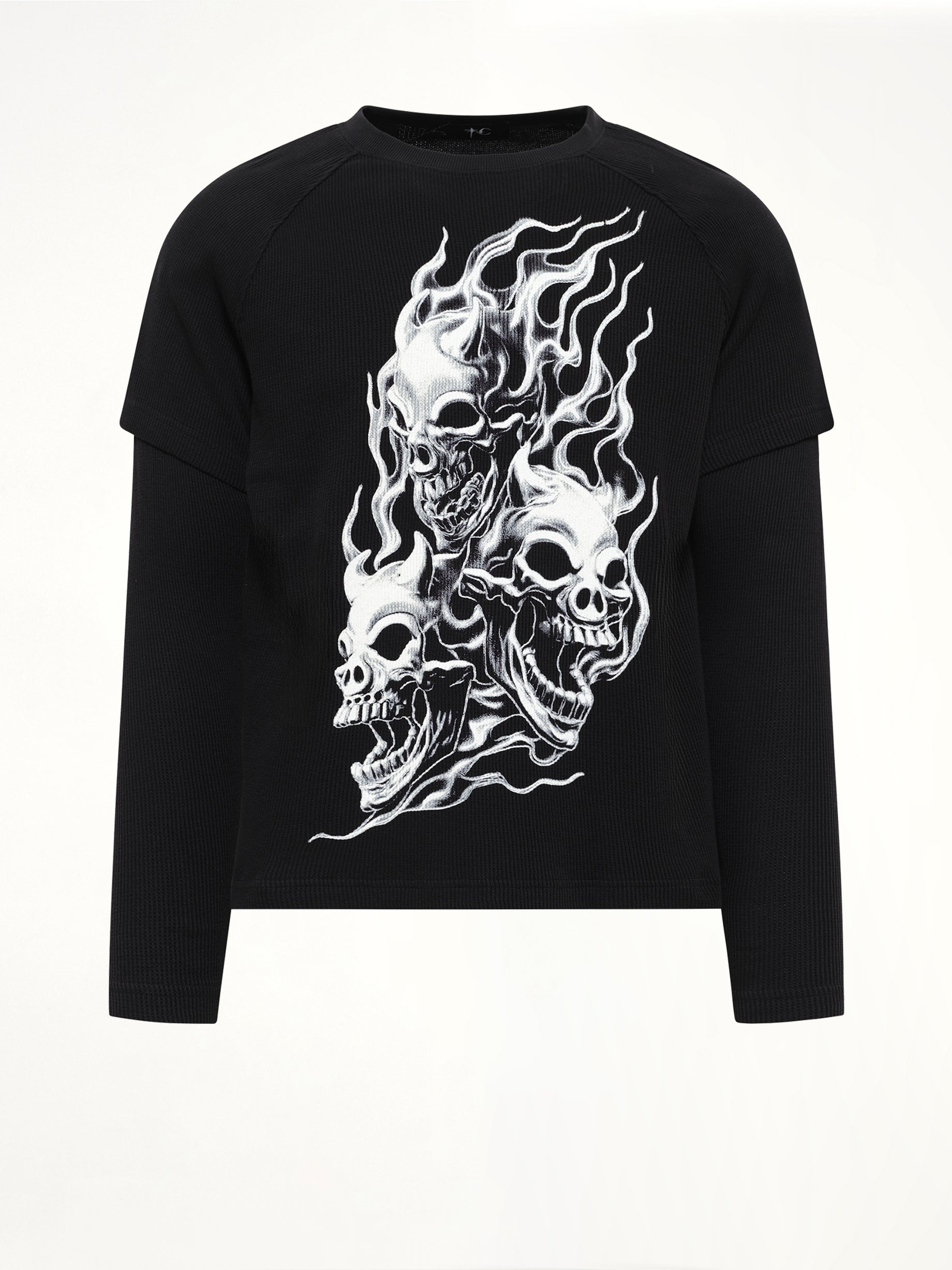 Bulk Shoulder Three Riding Skull Layered T-Shirt in Black