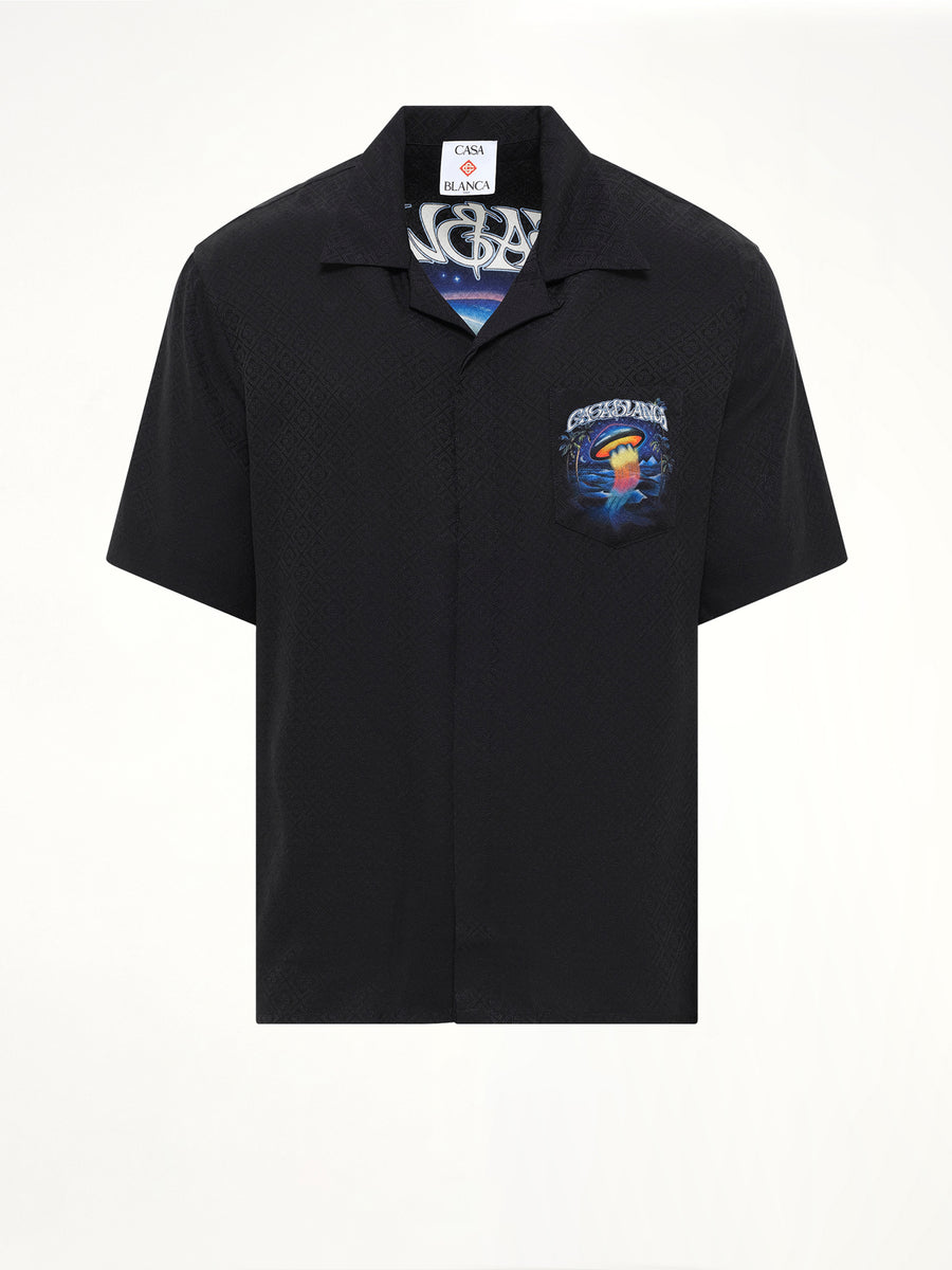 Sahara Twilight Cuban Collar SS Shirt in Black