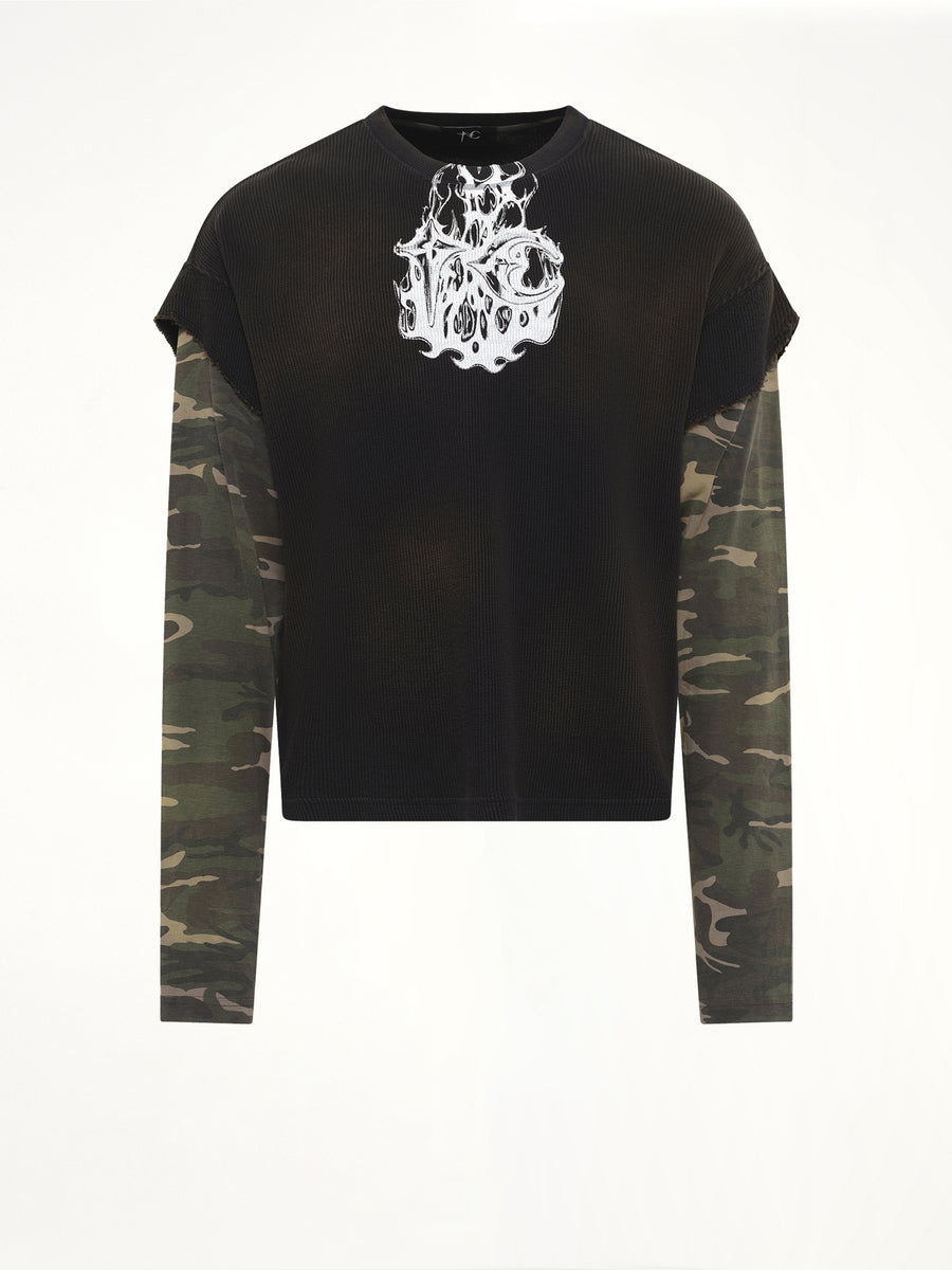 TC Hellfire Layered T-Shirt in Camo/Black